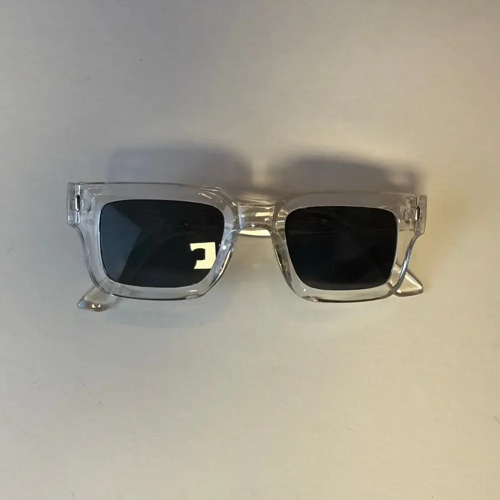 Y2K Clear Frame Square Sunglasses Black Lens Unisex Bold UVA UVB